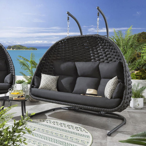 Virasat Three Seater Hanging Swing With Stand For Balcony, Garden Swing (Grey) Braid & Rope-VIRASAT FURNITURE & FURNISHING