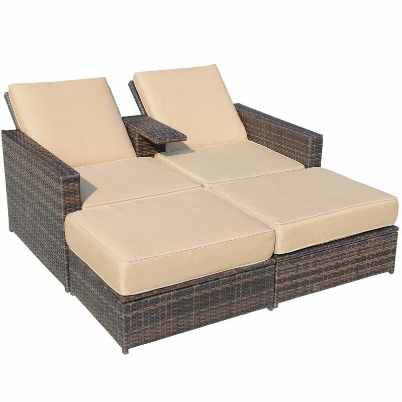 Virasat Outdoor Poolside Sunbed With Cushion Daybed (Brown)-VIRASAT FURNITURE & FURNISHING