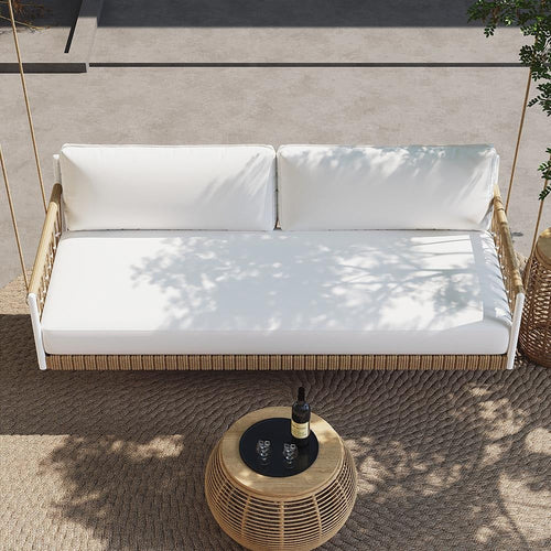 Virasat Three Seater Hanging Swing Without Stand For Balcony, Garden Swing (Tan + White)-VIRASAT FURNITURE & FURNISHING
