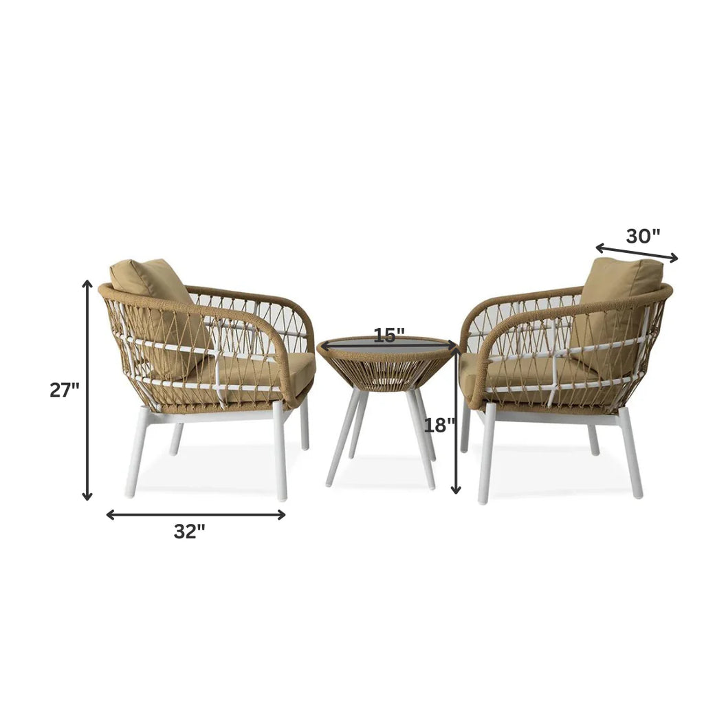 Virasat Outdoor Patio Seating Set 2 Chairs and 1 Table Set (Beige) Braided And Rope-VIRASAT FURNITURE & FURNISHING