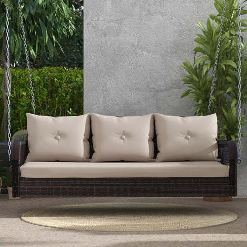 Virasat Three Seater Hanging Swing Without Stand For Balcony, Garden Swing (Dark Brown)-VIRASAT FURNITURE & FURNISHING