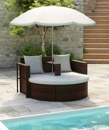 Virasat Outdoor Poolside Sunbed With Cushion Daybed (Brown)-VIRASAT FURNITURE & FURNISHING