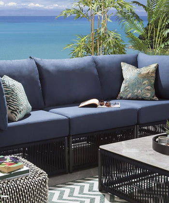 Virasat Outdoor Sofa Set 3 Seater and 1 Center Table Set (Blue) Braided & Rope-VIRASAT FURNITURE & FURNISHING