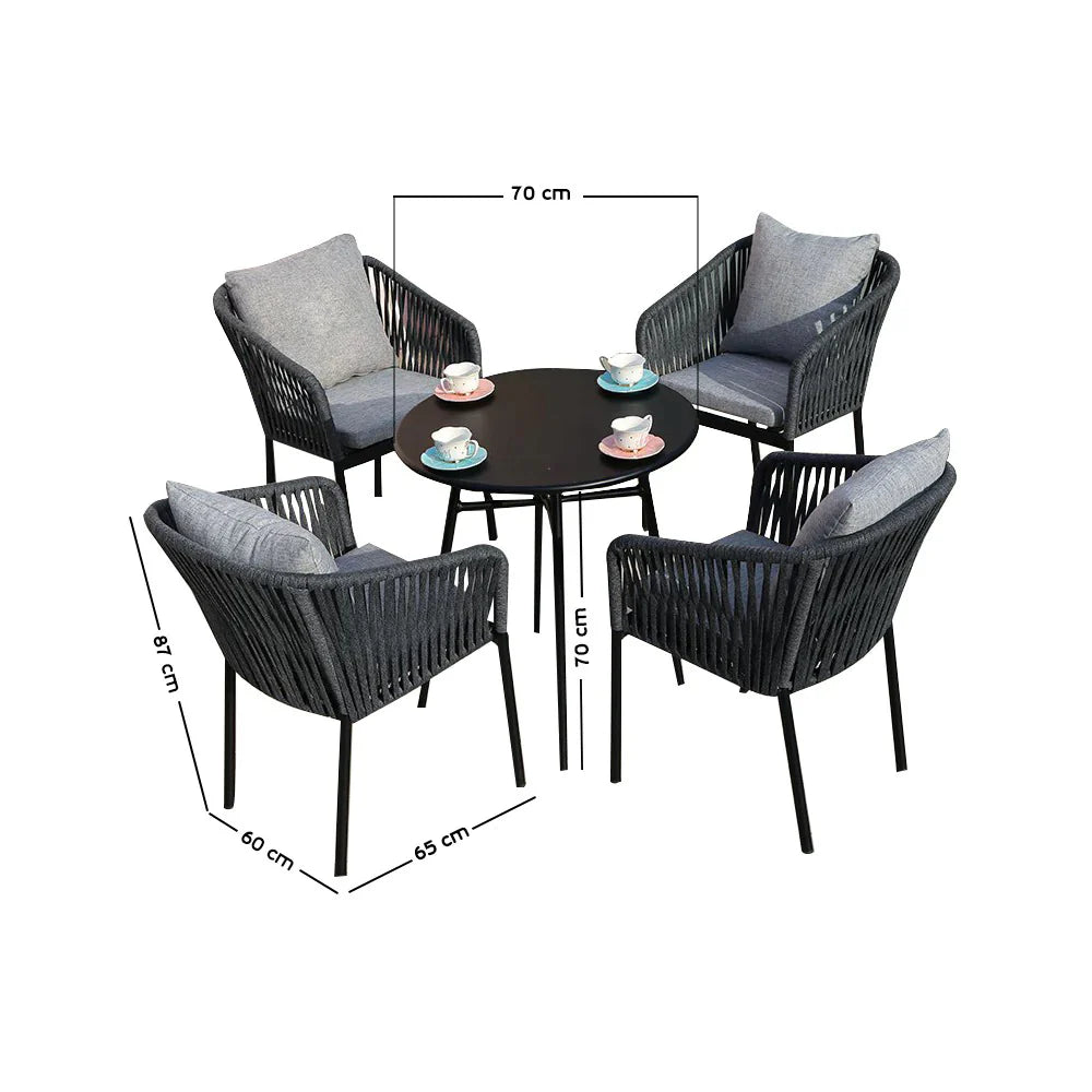 Virasat Vallis Outdoor Patio Seating Set 4 Chairs and 1 Table Set (Dark Grey) Braided & Rope