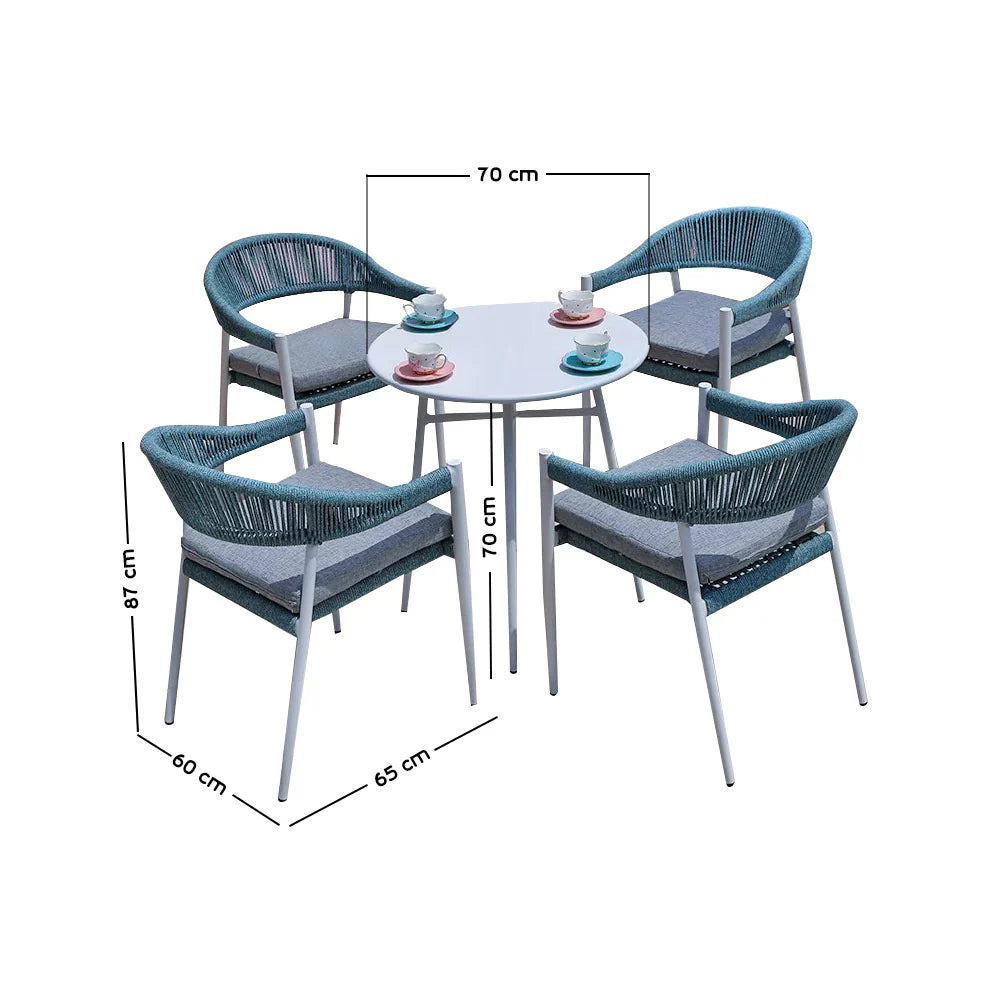 Virasat Metron Outdoor Patio Seating Set 4 Chairs and 1 Table Set ( Sky Blue) Braided & Rope