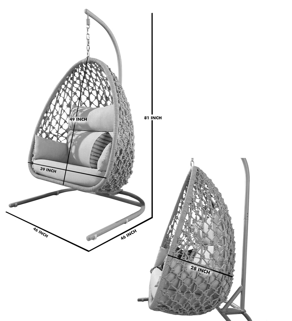 Virasat Single Seater Hanging Swing With Stand For Balcony, Garden (Natural) Braided & Rope-VIRASAT FURNITURE & FURNISHING