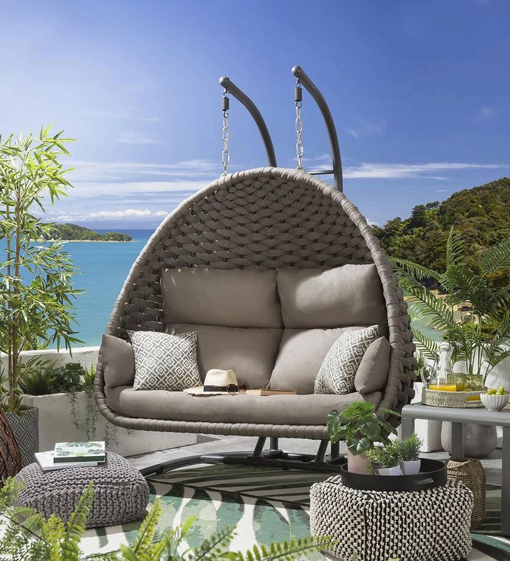 Virasat Afon Double Seater Hanging Swing With Stand For Balcony, Garden Swing (Silk Grey) Braid & Rope