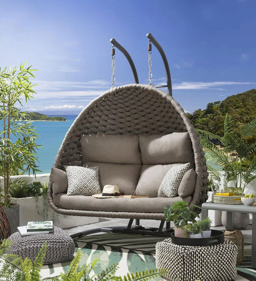 Virasat Double Seater Hanging Swing With Stand For Balcony, Garden Swing (Silk Grey) Braid & Rope-VIRASAT FURNITURE & FURNISHING