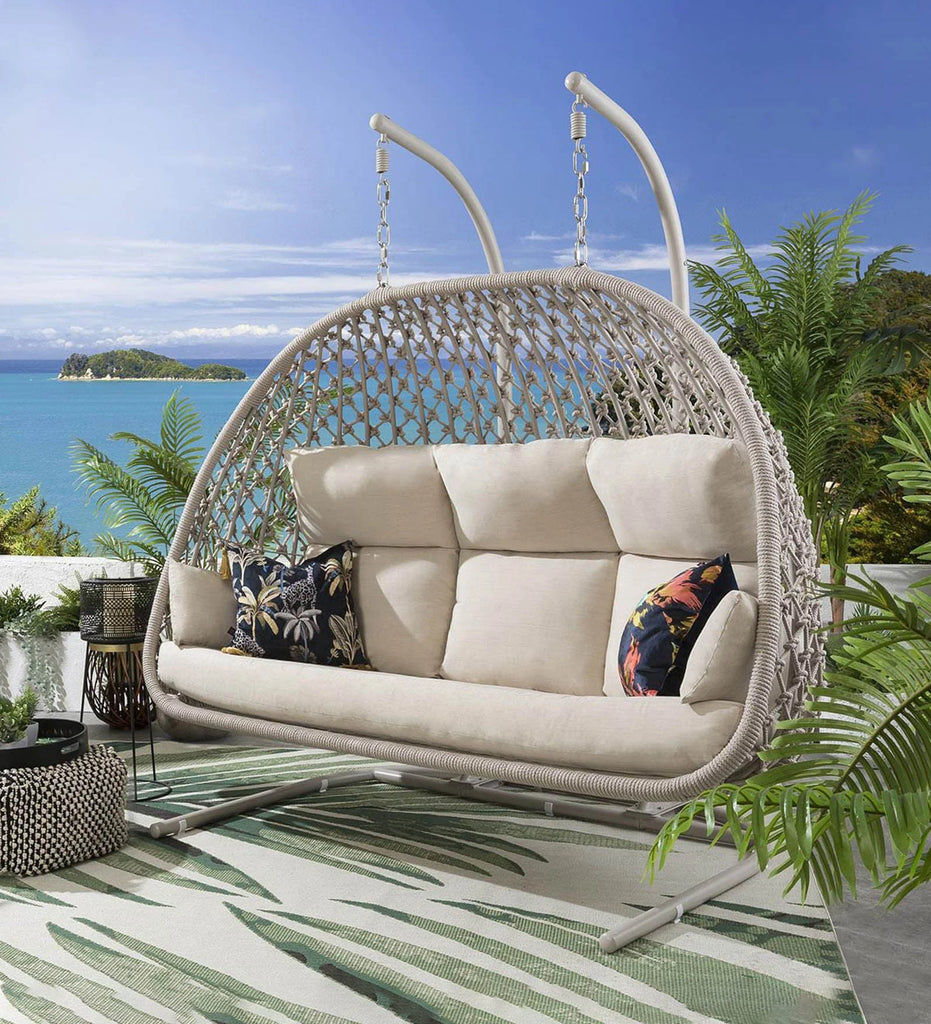 Virasat Three Seater Hanging Swing With Stand For Balcony, Garden Swing (Natural) Braid & Rope-VIRASAT FURNITURE & FURNISHING