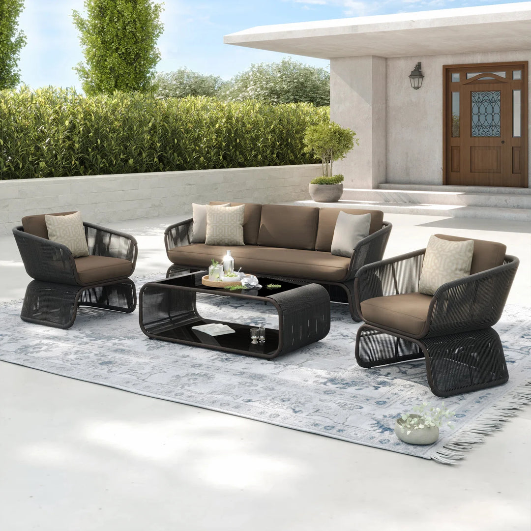 Virasat Emidio Outdoor Sofa Set 3 Seater, 2 Single seater and 1 Center Table Braided & Rope