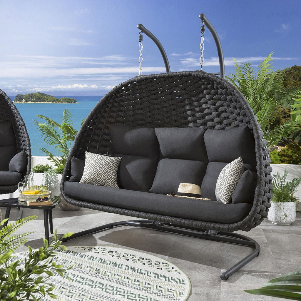 Virasat Three Seater Hanging Swing With Stand For Balcony, Garden Swing (Grey) Braid & Rope-VIRASAT FURNITURE & FURNISHING