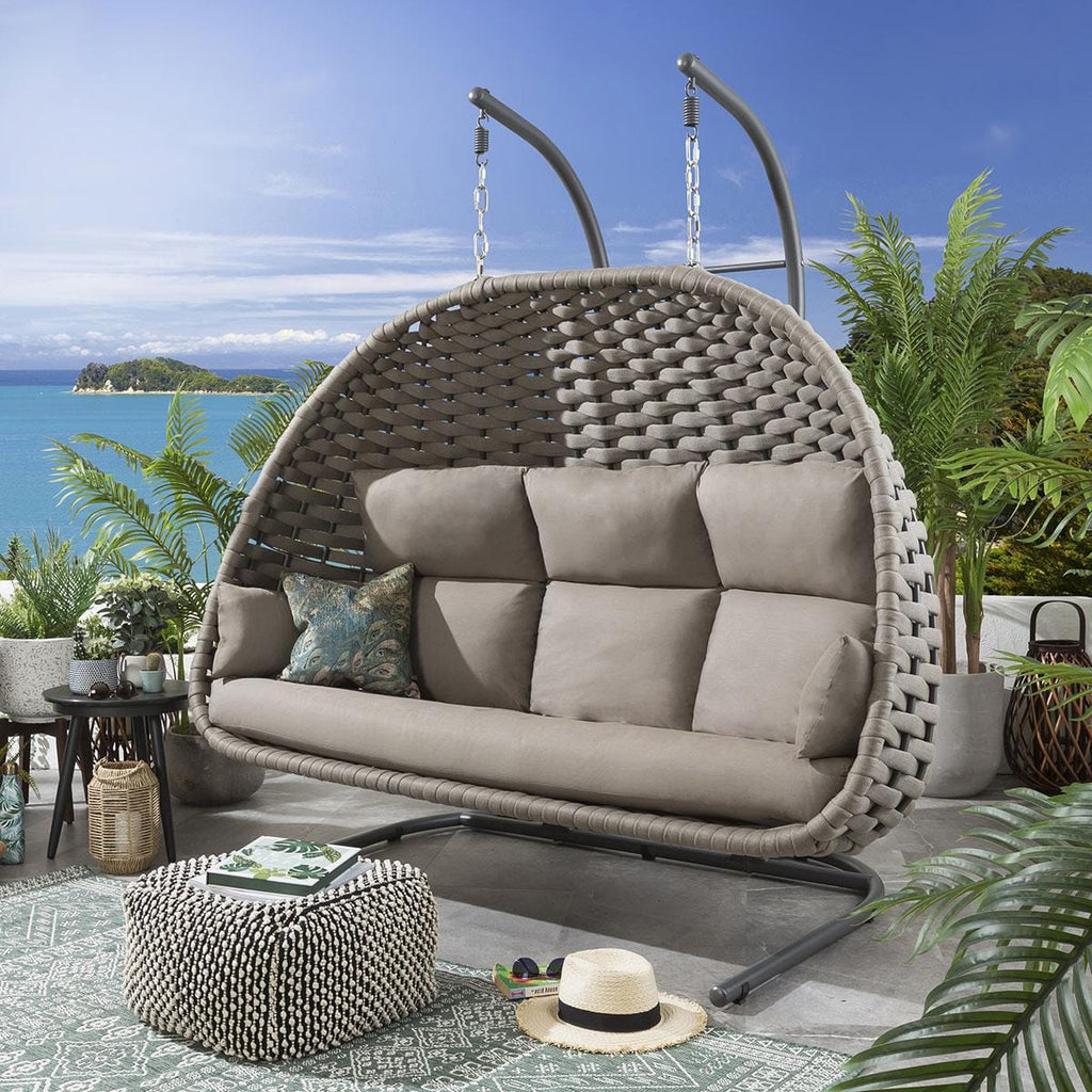 Virasat Three Seater Hanging Swing With Stand For Balcony, Garden Swing (Silk Grey) Braid & Rope-VIRASAT FURNITURE & FURNISHING
