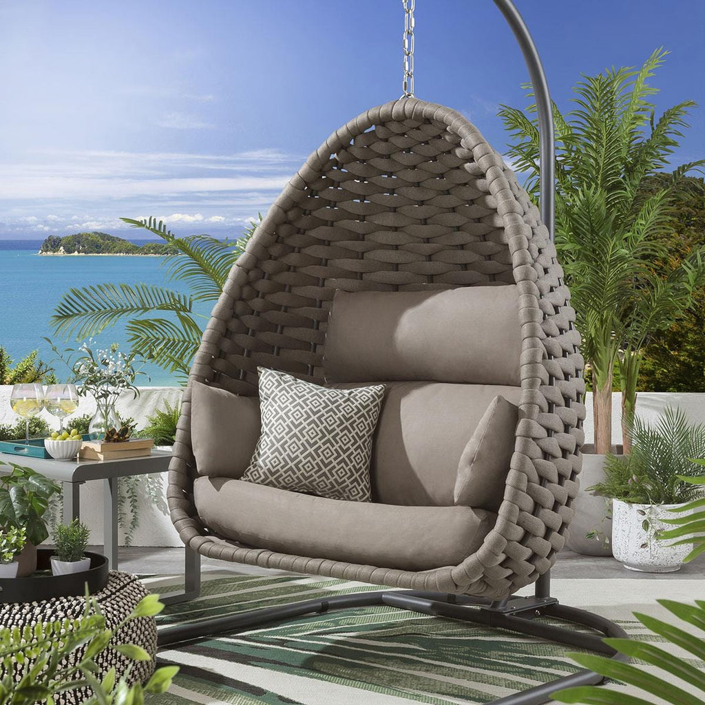 Virasat Single Seater Hanging Swing With Stand For Balcon, Garden (Silk Grey) Braided & Rope-VIRASAT FURNITURE & FURNISHING