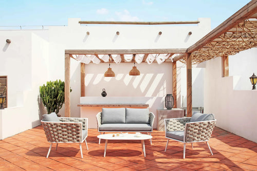 Virasat Outdoor Garden Balcony Sofa Set 2 Seater, 2 Single Seater and 1 Center Table Set, Braid & Rope (White + Cream)-VIRASAT FURNITURE & FURNISHING