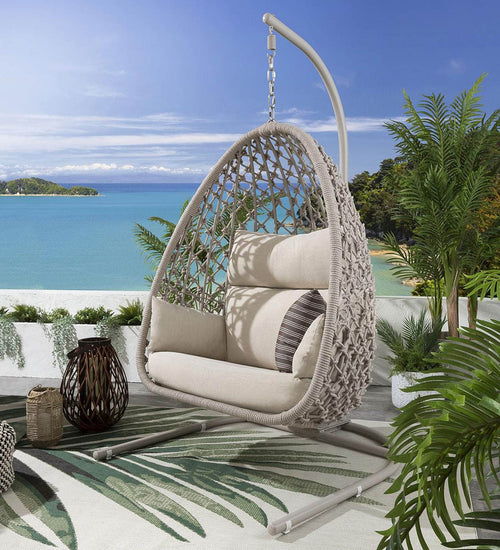 Virasat Single Seater Hanging Swing With Stand For Balcony, Garden (Natural) Braided & Rope-VIRASAT FURNITURE & FURNISHING