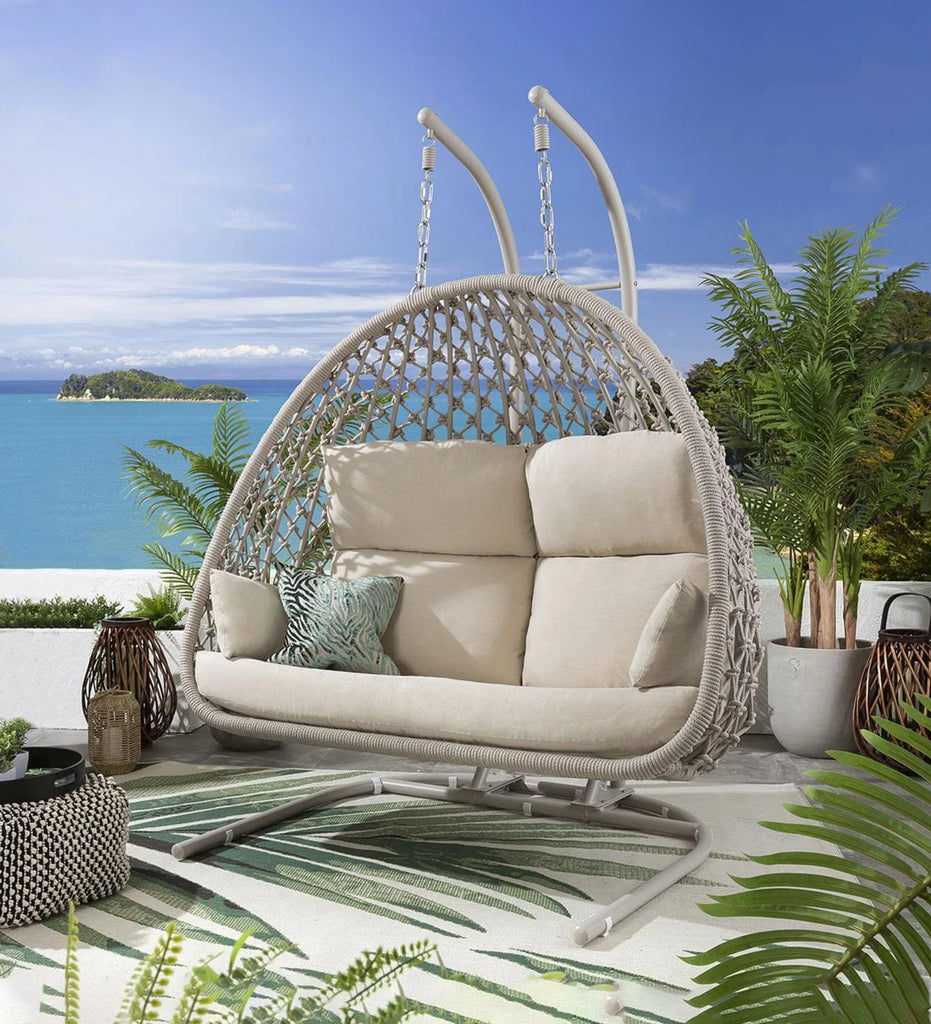 Virasat Double Seater Hanging Swing With Stand For Balcony, Garden Swing (Natural)-VIRASAT FURNITURE & FURNISHING