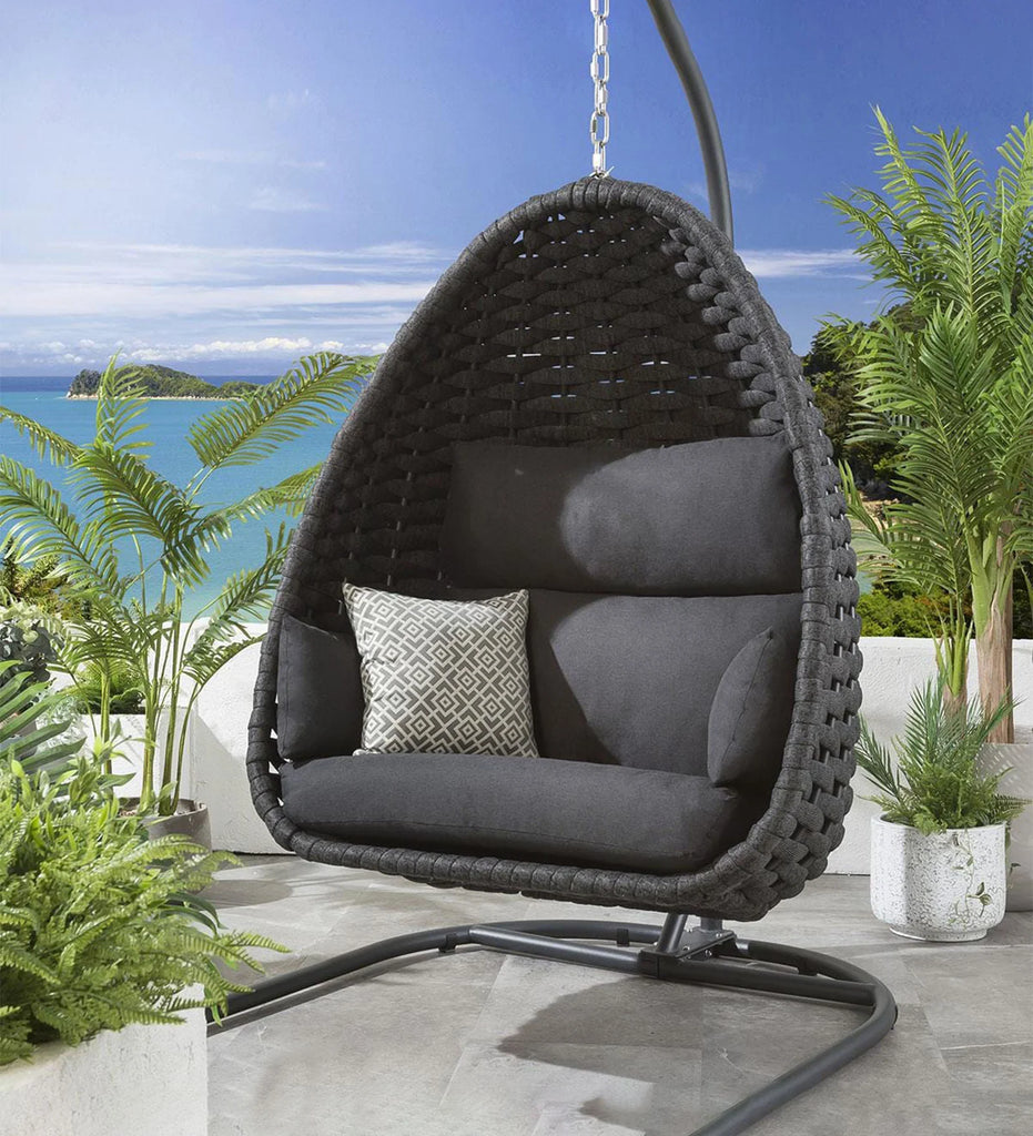 Virasat Single Seater Hanging Swing With Stand For Balcony, Garden (Grey) Braided & Rope-VIRASAT FURNITURE & FURNISHING