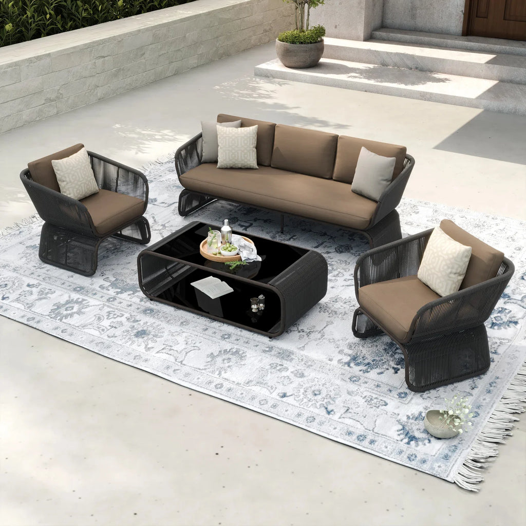 Virasat Outdoor Sofa Set 3 Seater, 2 Single Seater and 1 Center Table Braided & Rope-VIRASAT FURNITURE & FURNISHING