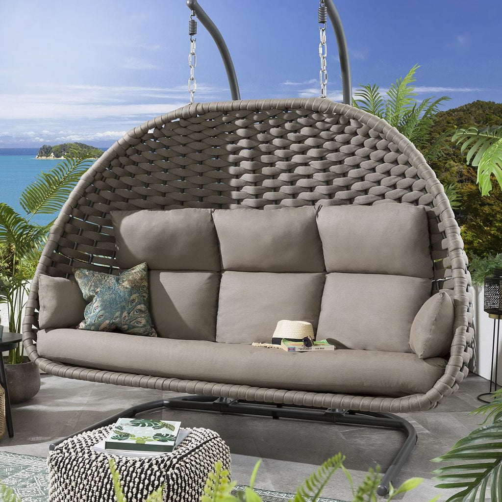 Virasat Three Seater Hanging Swing With Stand For Balcony, Garden Swing (Silk Grey) Braid & Rope-VIRASAT FURNITURE & FURNISHING