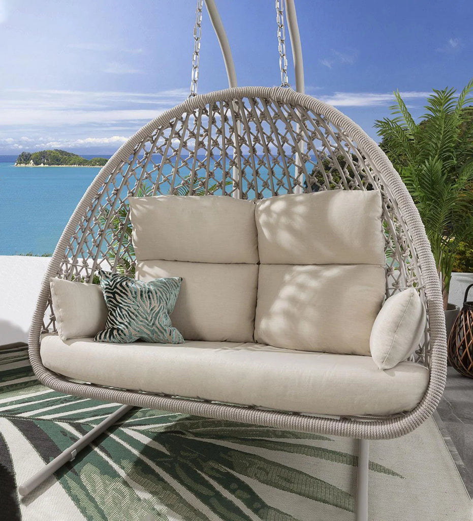 Virasat Double Seater Hanging Swing With Stand For Balcony, Garden Swing (Natural)-VIRASAT FURNITURE & FURNISHING