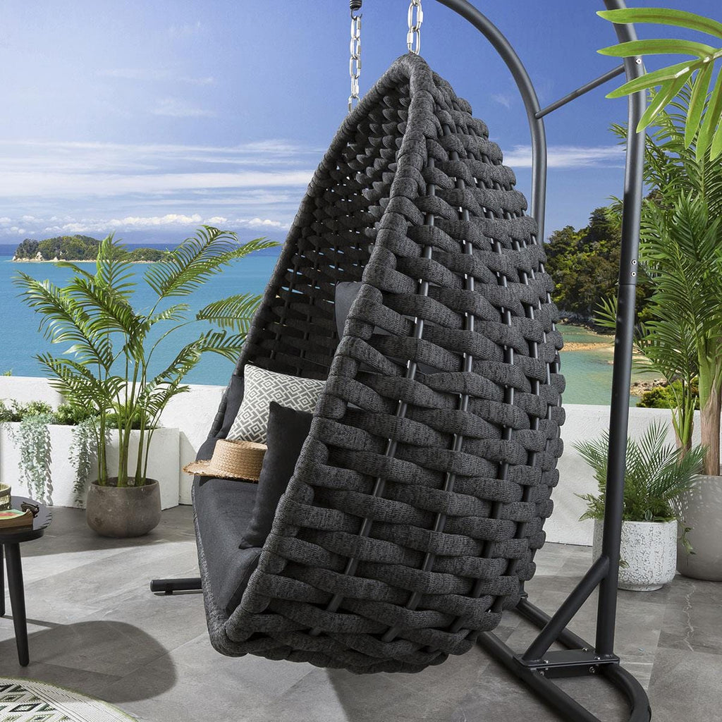 Virasat Three Seater Hanging Swing With Stand For Balcony, Garden Swing (Grey) Braid & Rope-VIRASAT FURNITURE & FURNISHING