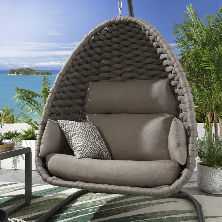 Virasat Nevitt Single Seater Hanging Swing With Stand For Balcon, Garden (Silk Grey) Braided & Rope