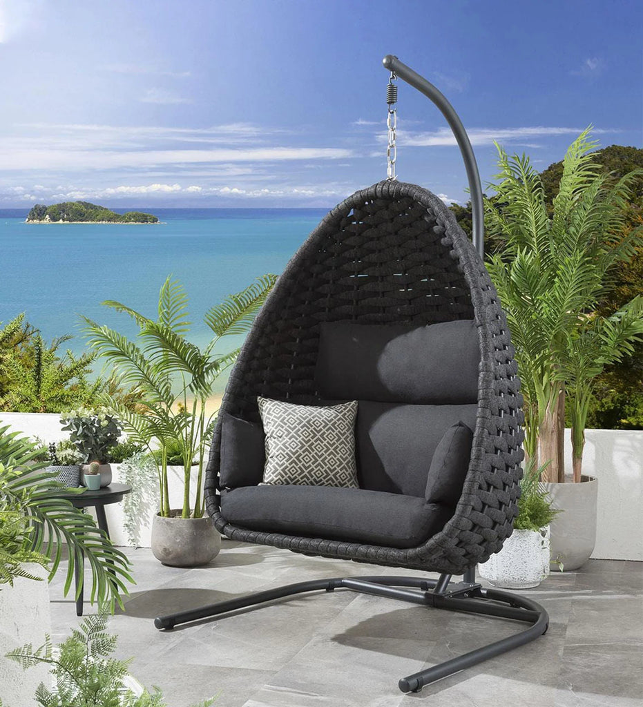 Virasat Single Seater Hanging Swing With Stand For Balcony, Garden (Grey) Braided & Rope-VIRASAT FURNITURE & FURNISHING