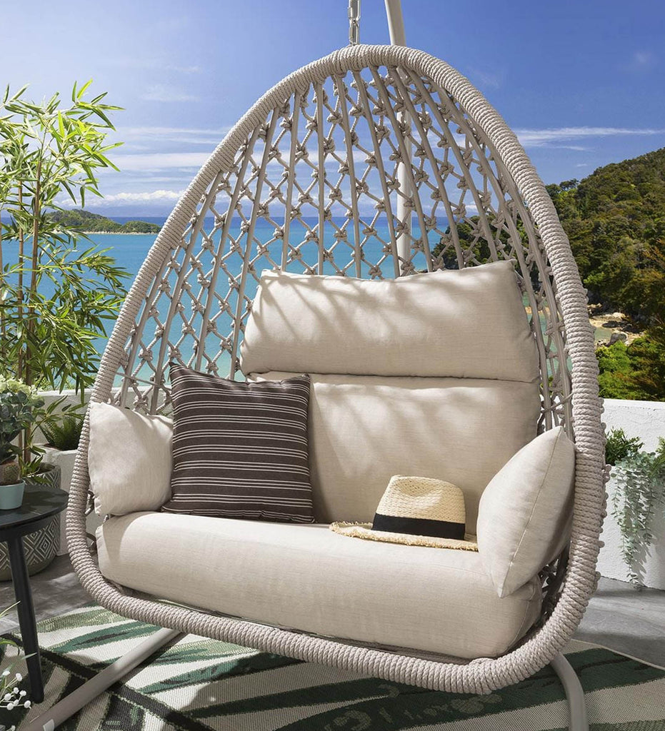 Virasat Single Seater Hanging Swing With Stand For Balcony, Garden (Natural) Braided & Rope-VIRASAT FURNITURE & FURNISHING