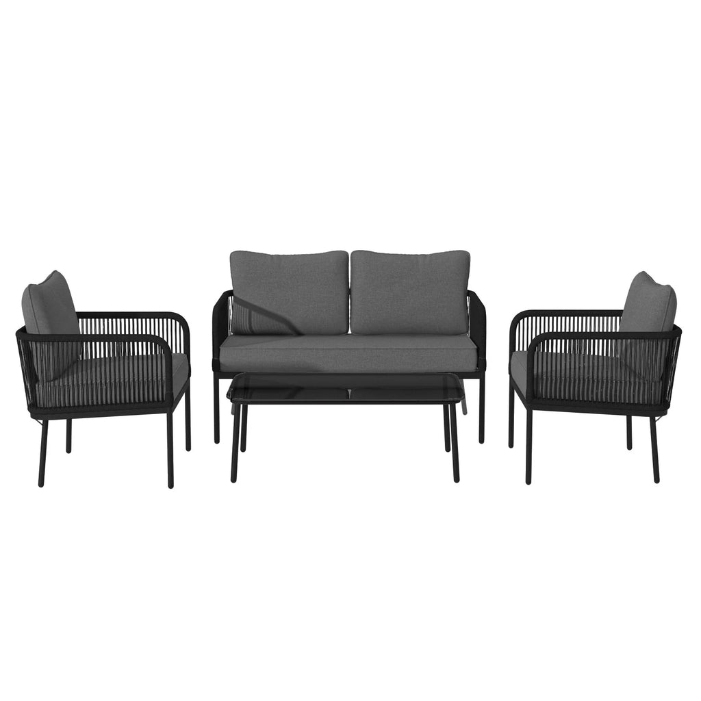 Virasat Outdoor Garden Balcony Sofa Set 2 Seater, 2 Single Seater and 1 Center Table Set Braid & Rope (Dark Grey)-VIRASAT FURNITURE & FURNISHING