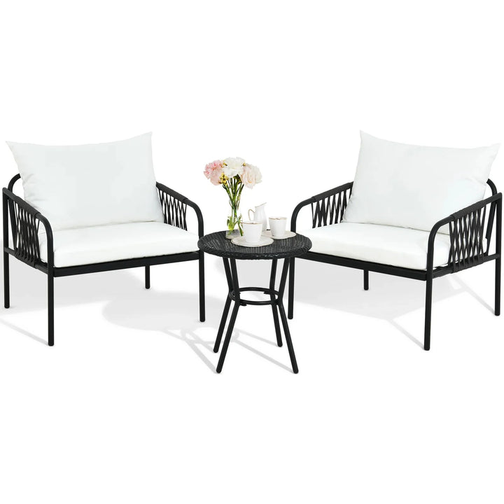 Virasat Rulos Outdoor Patio Seating Set 2 Chairs and 1 Table Set (Black)