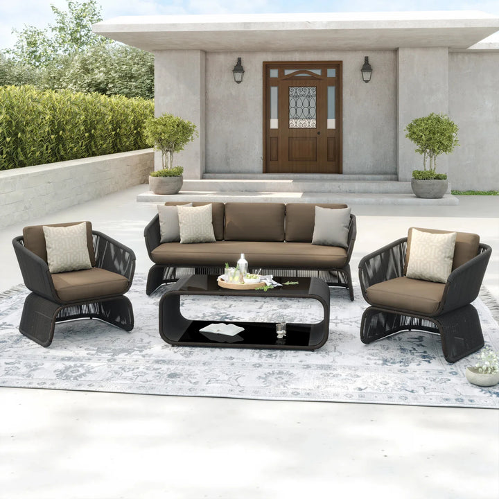 Virasat Emidio Outdoor Sofa Set 3 Seater, 2 Single seater and 1 Center Table Braided & Rope