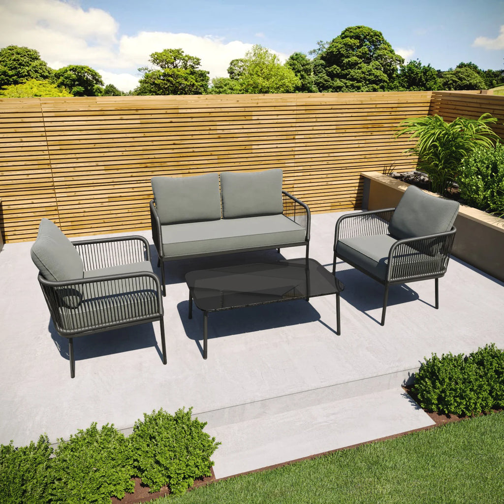 Virasat Outdoor Garden Balcony Sofa Set 2 Seater, 2 Single Seater and 1 Center Table Set Braid & Rope (Dark Grey)-VIRASAT FURNITURE & FURNISHING