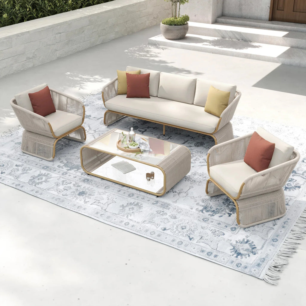 Virasat Outdoor Sofa Set 3 Seater, 2 Single Seater and 1 Center Table Braided & Rope-VIRASAT FURNITURE & FURNISHING