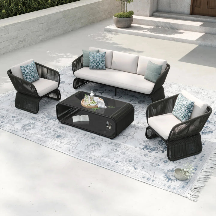 Virasat Emidio Outdoor Sofa Set 3 Seater, 2 Single seater and 1 Center Table Braided & Rope