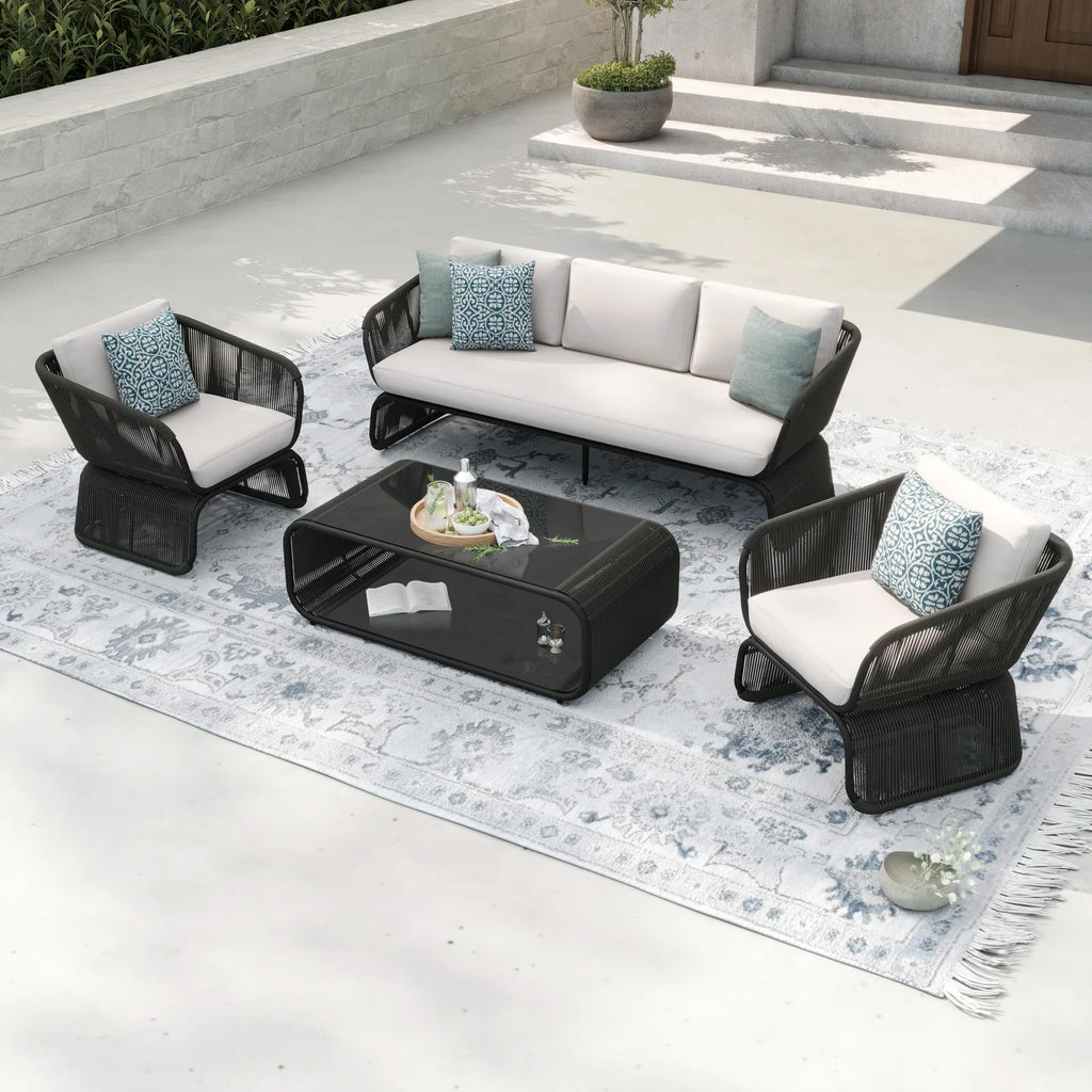 Virasat Outdoor Sofa Set 3 Seater, 2 Single Seater and 1 Center Table Braided & Rope-VIRASAT FURNITURE & FURNISHING