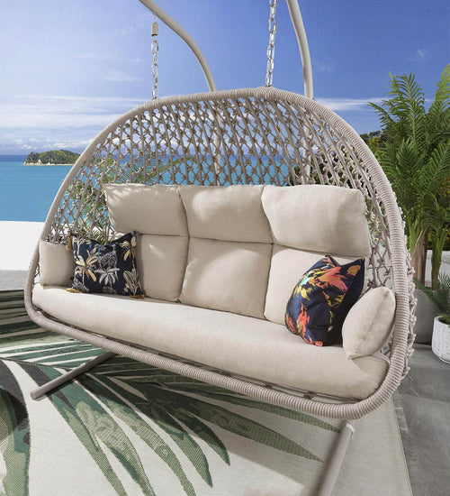 Virasat Three Seater Hanging Swing With Stand For Balcony, Garden Swing (Natural) Braid & Rope-VIRASAT FURNITURE & FURNISHING