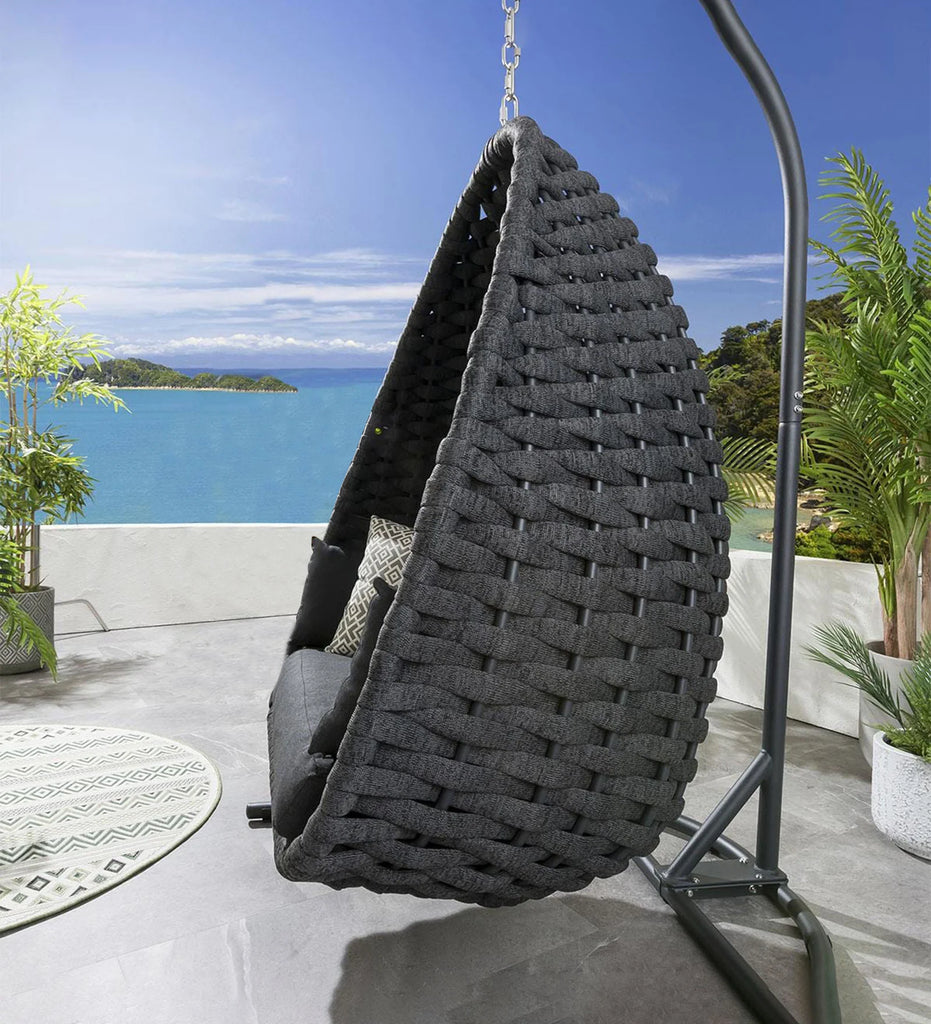 Virasat Single Seater Hanging Swing With Stand For Balcony, Garden (Grey) Braided & Rope-VIRASAT FURNITURE & FURNISHING