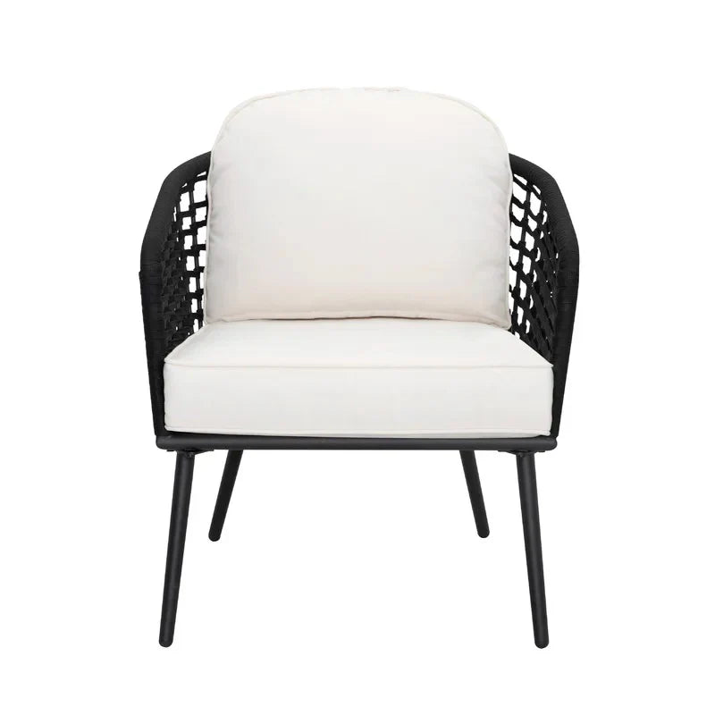 Virasat Outdoor Patio Seating Set 2 Chairs 1 Table Black White Braided Rope-VIRASAT FURNITURE & FURNISHING