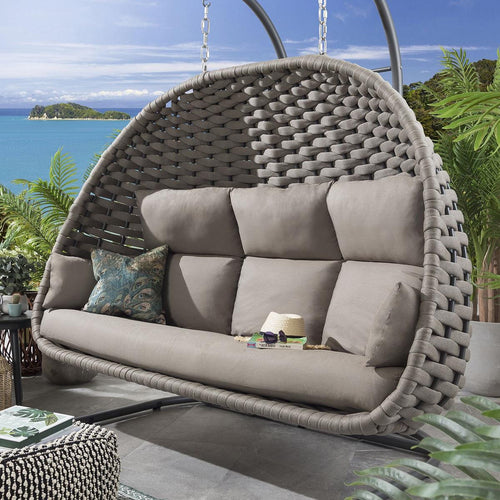 Virasat Three Seater Hanging Swing With Stand For Balcony, Garden Swing (Silk Grey) Braid & Rope-VIRASAT FURNITURE & FURNISHING