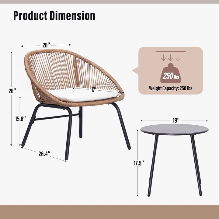 Virasat Pyros Outdoor Patio Seating Set 2 Chairs and 1 Table Set (Khaki)