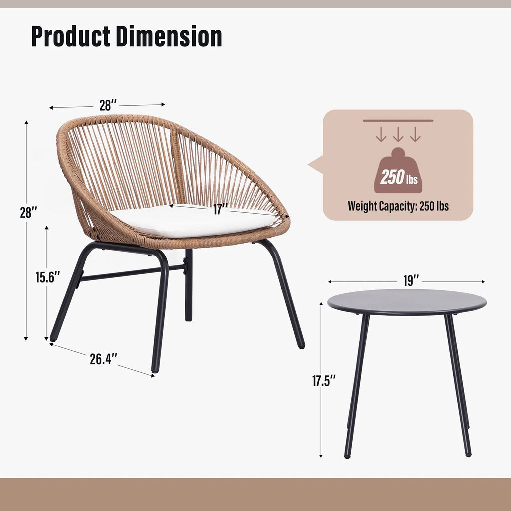 Virasat Outdoor Patio Seating Set 2 Chairs and 1 Table Set (Khaki)-VIRASAT FURNITURE & FURNISHING