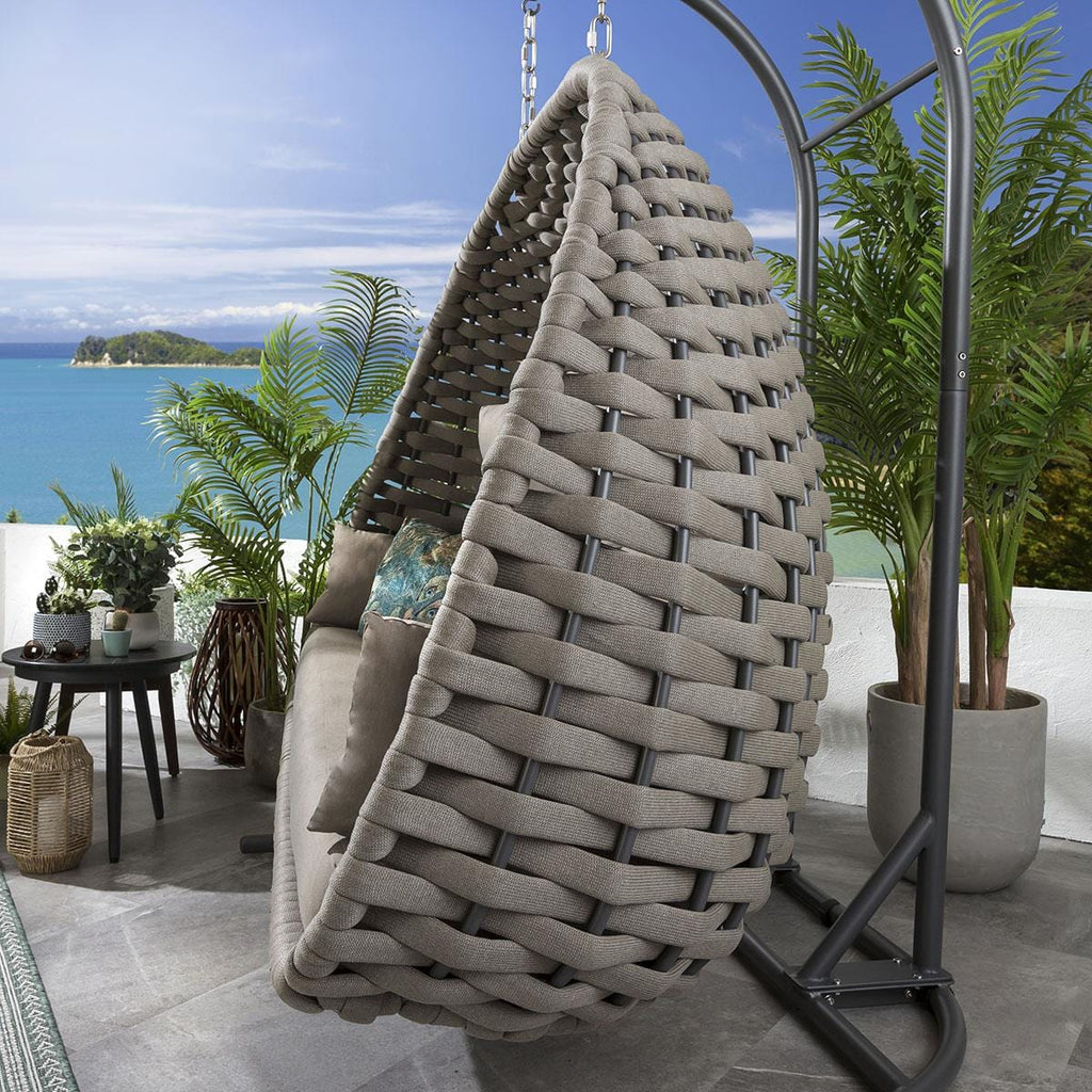 Virasat Three Seater Hanging Swing With Stand For Balcony, Garden Swing (Silk Grey) Braid & Rope-VIRASAT FURNITURE & FURNISHING