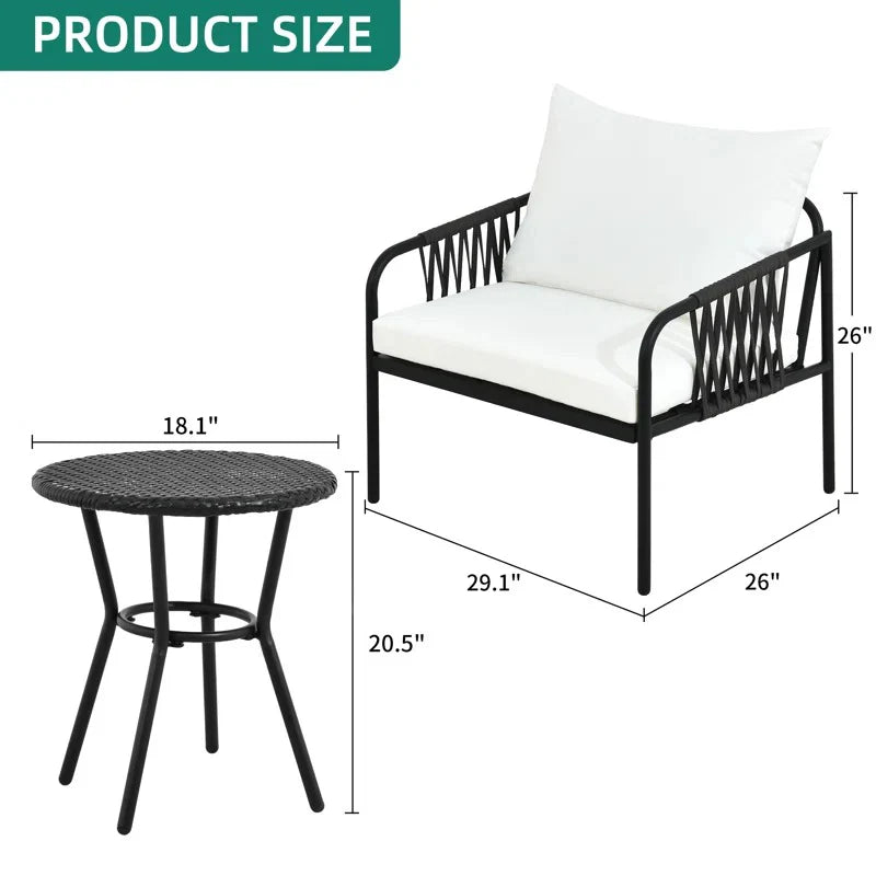 Virasat Outdoor Patio Seating Set 2 Chairs and 1 Table Set (Black)-VIRASAT FURNITURE & FURNISHING