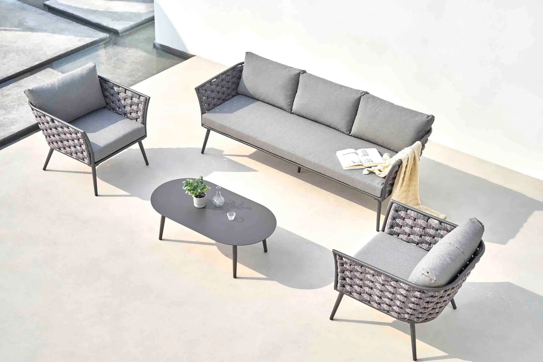 Virasat Klorix Outdoor Garden Balcony Sofa Set 3 Seater, 2 Single seater and 1 Center Table Set, Braid & Rope (Grey)