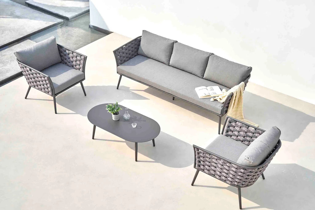 Virasat Outdoor Garden Balcony Sofa Set 3 Seater, 2 Single Seater and 1 Center Table Set, Braid & Rope (Grey)-VIRASAT FURNITURE & FURNISHING
