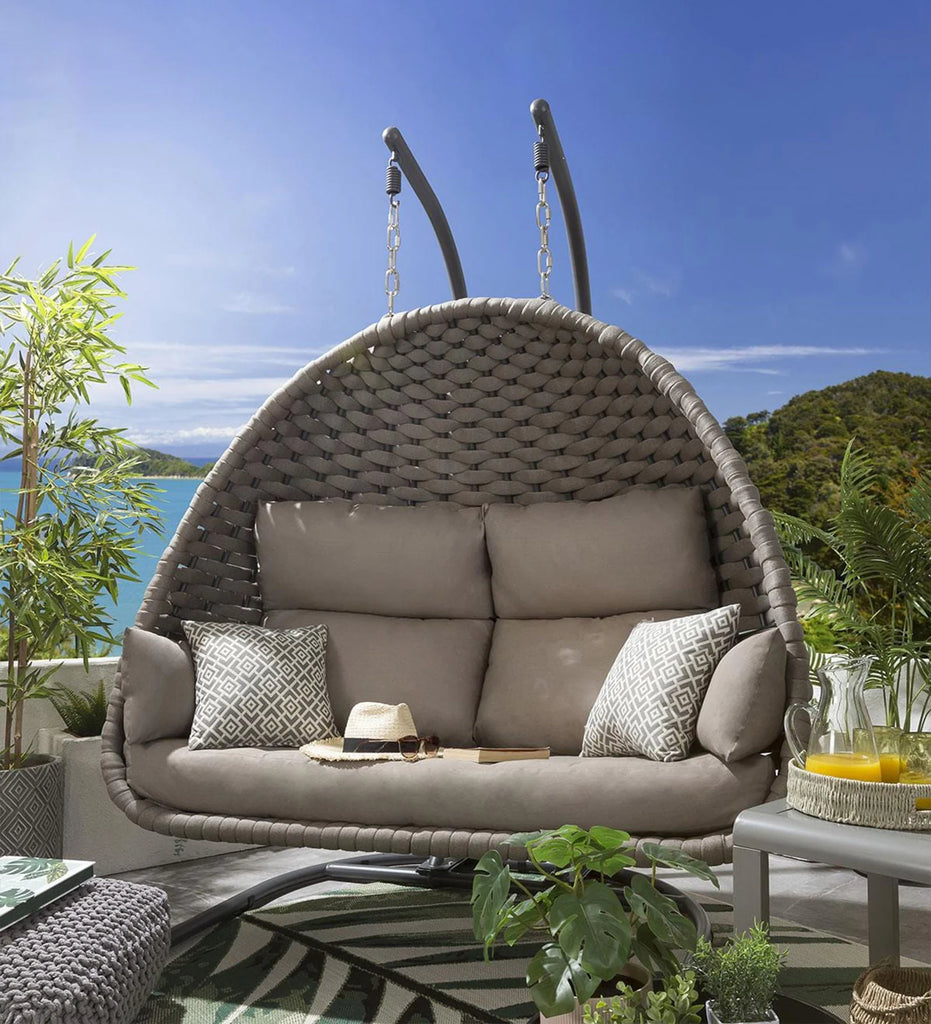 Virasat Double Seater Hanging Swing With Stand For Balcony, Garden Swing (Silk Grey) Braid & Rope-VIRASAT FURNITURE & FURNISHING