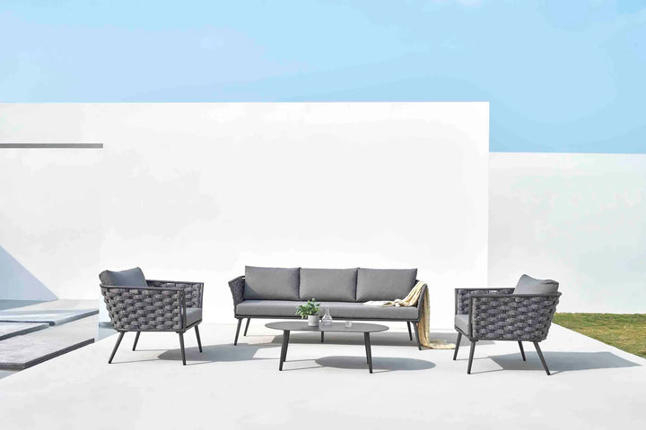 Virasat Klorix Outdoor Garden Balcony Sofa Set 3 Seater, 2 Single seater and 1 Center Table Set, Braid & Rope (Grey)