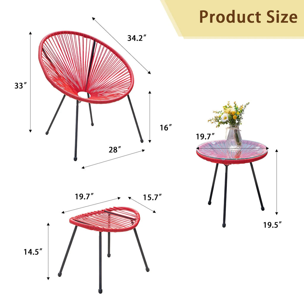 Virasat Outdoor Patio Seating Set 2 Chairs 2 Ottoman and Table Set (Red)-VIRASAT FURNITURE & FURNISHING