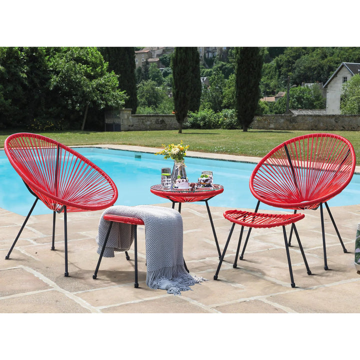 Virasat Intra Outdoor Patio Seating Set 2 Chairs 2 Ottoman and Table Set (Red)