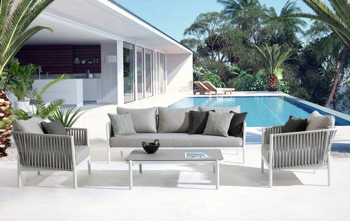 Virasat Outdoor Garden Balcony Sofa Set 3 Seater, 2 Single Seater and 1 Center Table Set, Braid & Rope (White + Grey)-VIRASAT FURNITURE & FURNISHING